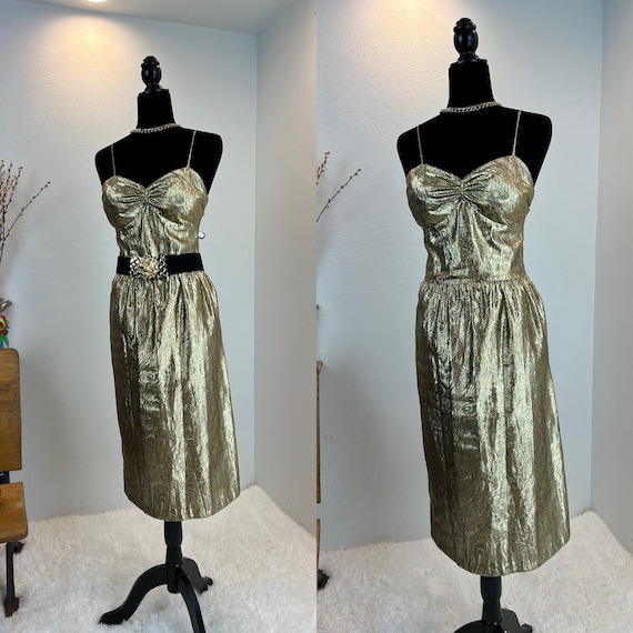 1980s Dress / 1980s Gold Lame Dress / 80s dress /… - image 5
