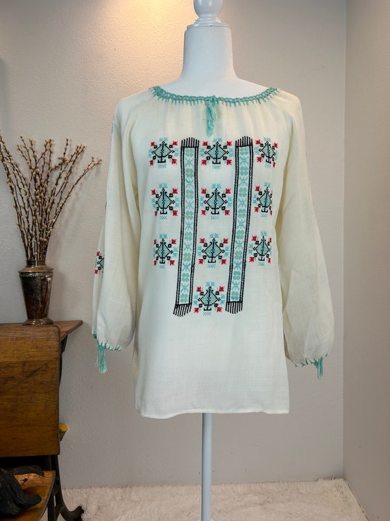 Vintage Embroidered Hungarian Linen Blouse - image 4