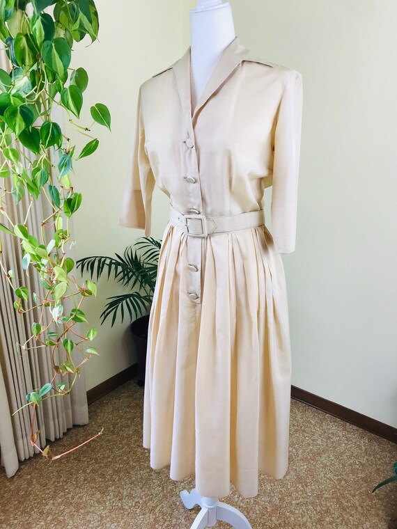 1950s Alfred Shaheen Pure Silk Shirt Dress