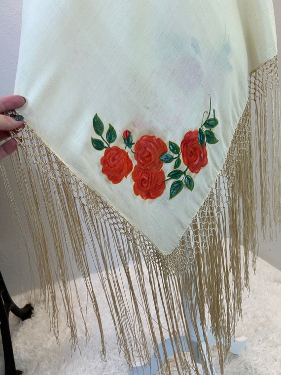 Antique Silk Shawl / Hand painted Roses / 1920’s … - image 10