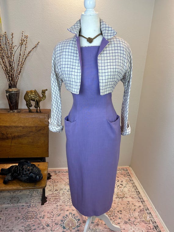 Late 1940s early 1950’s Colorblock Linen Dress an… - image 1