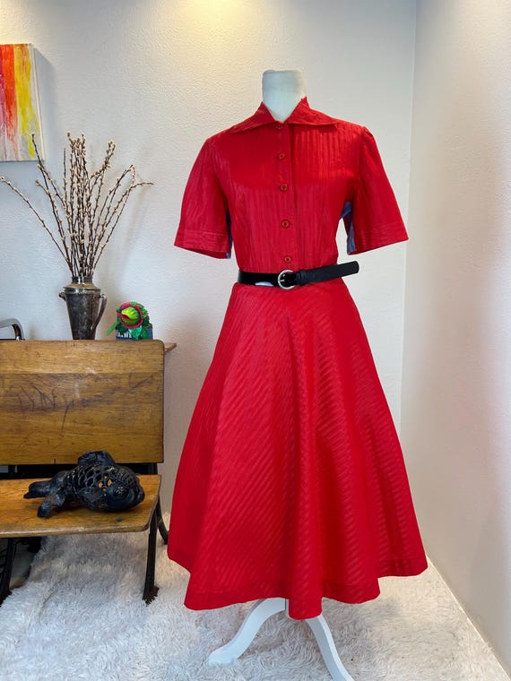1980s red dress Vintage 80s 90s Formal Dress Red Lace Bubble Skirt Puff Sleeves Bow Detail Prom Dress Retro 1980s 1990s