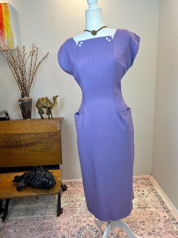 Late 1940s early 1950’s Colorblock Linen Dress an… - image 5