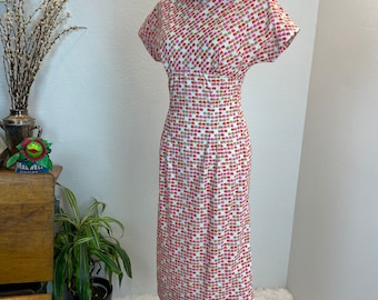 1950s Cotton Wiggle Dress, Pink Floral Print,