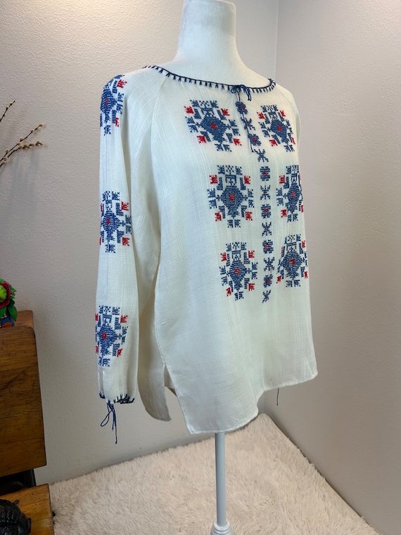 Vintage Embroidered Hungarian Blouse, Folk Floral… - image 3