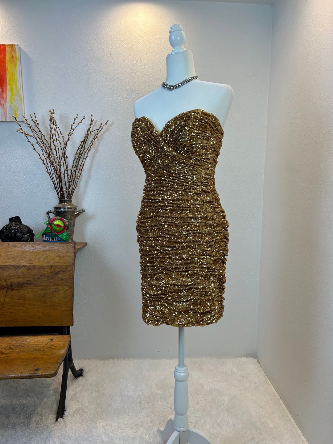 Gold Sequin Party Dress - Size 6, Vicky Teal