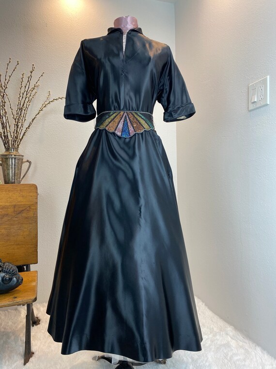 Vintage 1940/1950 Liquid Black Satin Dress - image 9