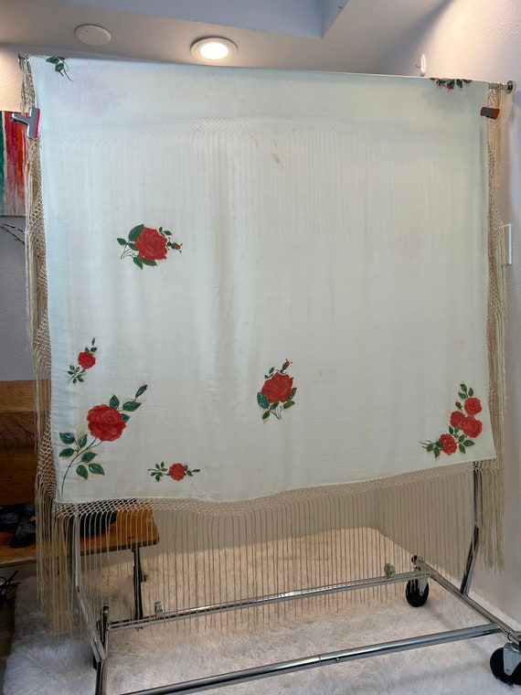 Antique Silk Shawl / Hand painted Roses / 1920’s … - image 5