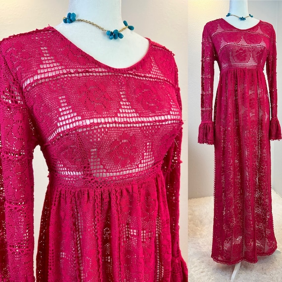 Vintage 1960s dress / 1960s crochet dress / 1960s 