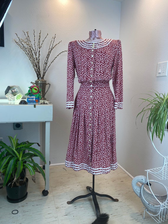 Vintage 1980’s Dress Red Floral - image 7