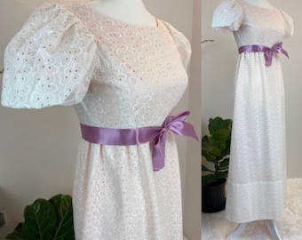 1960s dress / 60s dress / Eyelet and Pink Gown