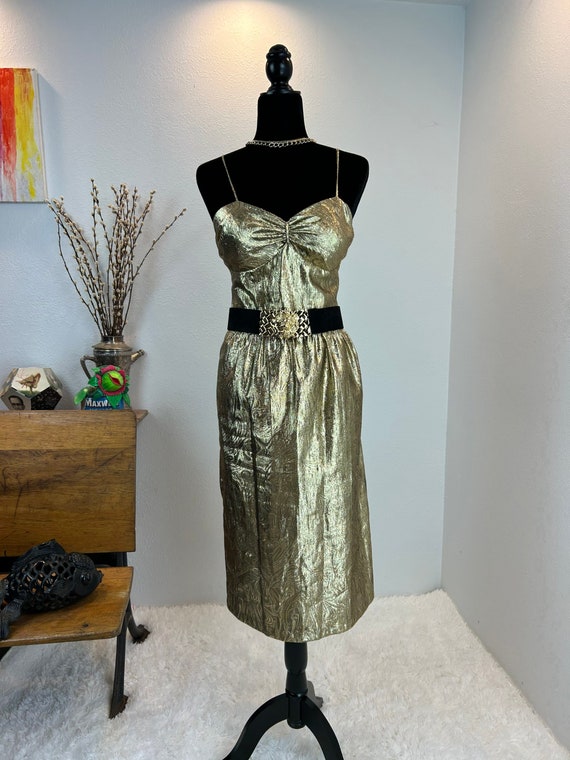 1980s Dress / 1980s Gold Lame Dress / 80s dress /… - image 3