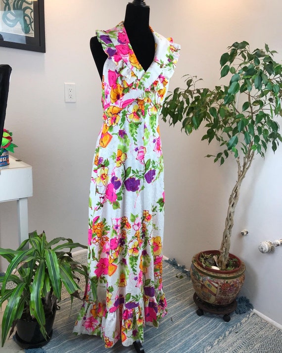 Vintage 1970’s Watercolor Halter Maxi