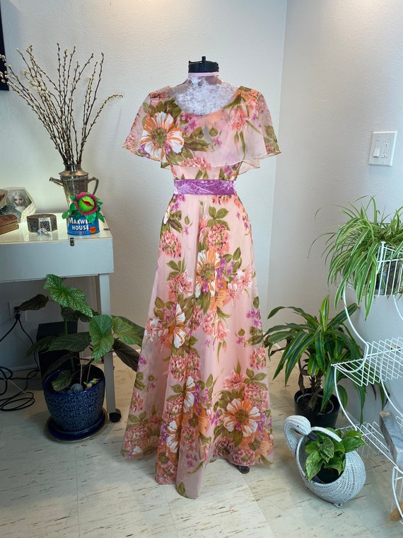 Vintage 1960s dress / 1970s maxi dress/ 70s Flora… - image 2