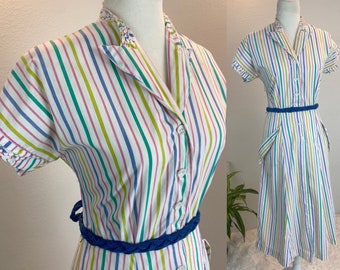 1940s Dress / 1940s Rainbow dress / 40s dress / 40s rainbow dress