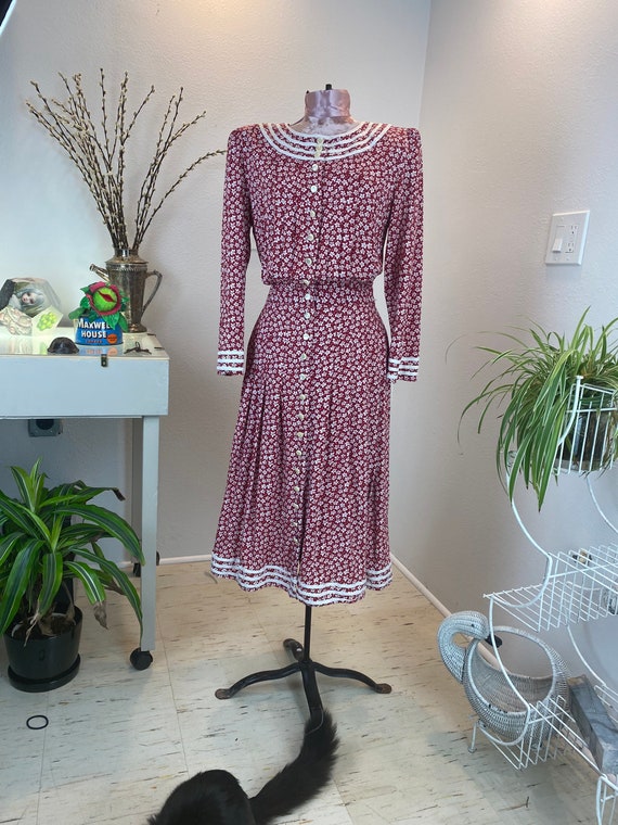 Vintage 1980’s Dress Red Floral - image 2