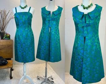 1960s dress / 60s dress  / 1960s blue and green jacquard dress set  / 60s dress set  / 1960s fashion / 19