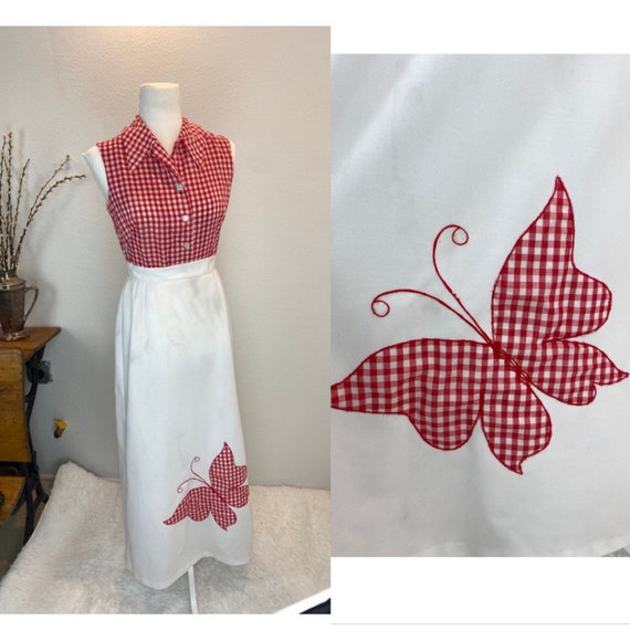 1970’s Dress / 70s Maxi dress / Gingham Butterfly… - image 1