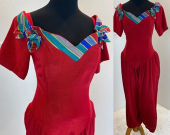 1980s Jumpsuit / 80s Romper / 1980s Christmas