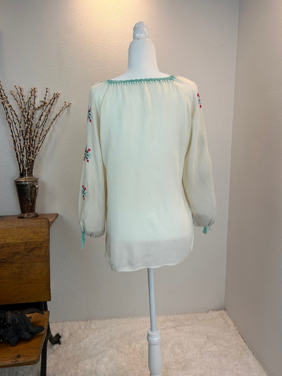 Vintage Embroidered Hungarian Linen Blouse - image 7