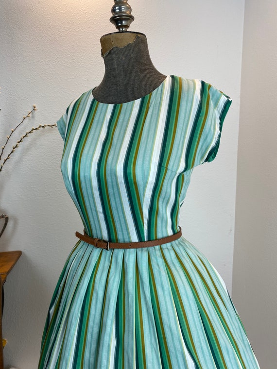 Vintage 1960's Blue And Green Stripe Dress