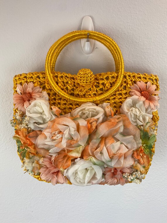 1960’s Raffia Flower Purse  / 60s Purse / Vintage… - image 2