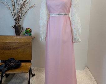 Vintage 1960s  Daisy Maxi Dress, Chiffon Sleeves