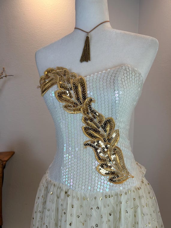 Vintage Alfred Angelo Sequin Dress: 1980s Gold Gl… - image 8