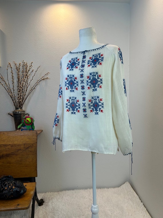 Vintage Embroidered Hungarian Blouse, Folk Floral… - image 1