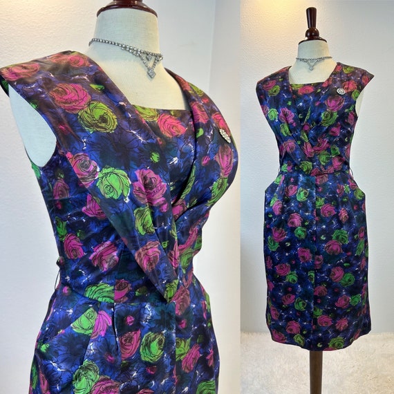 1950s dress / 50s dress / 1950s rose dress / vinta