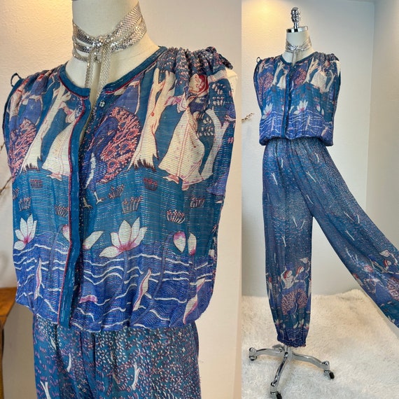 1970s metallic indian gauze - Gem