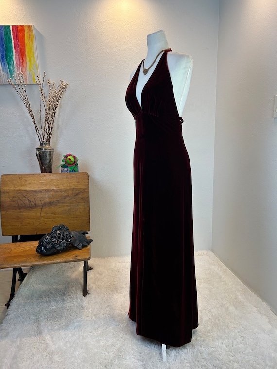 1970s Velvet Wine Dress / 70s velvet maxi/ 1970s … - image 6