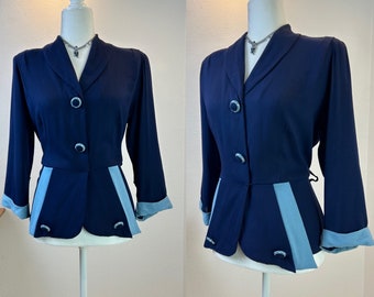 1940s Color Block Blazer  / 40s blazer  / 1940s Blazer - Large / 1940s suit / 40s suit / 1940s women’s suit / 1940s color block