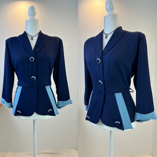 1940s Color Block Blazer  / 40s blazer  / 1940s Blazer - Large / 1940s suit / 40s suit / 1940s women’s suit / 1940s color block