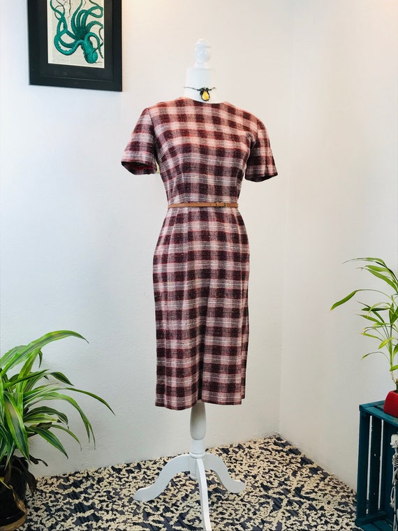 Vintage 1950’s Dress / Tweed Plaid Wiggle