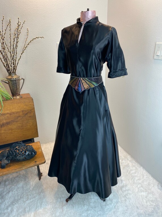 Vintage 1940/1950 Liquid Black Satin Dress - image 4