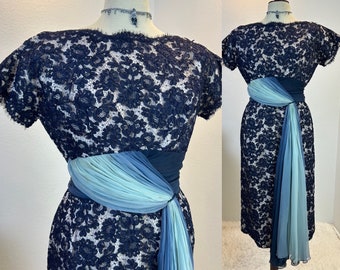 1950s Ombre chiffon Dress / 1950s Chiffon dress / 50s dress / 1950s dress / 1950s silk dress / vintage lace dress