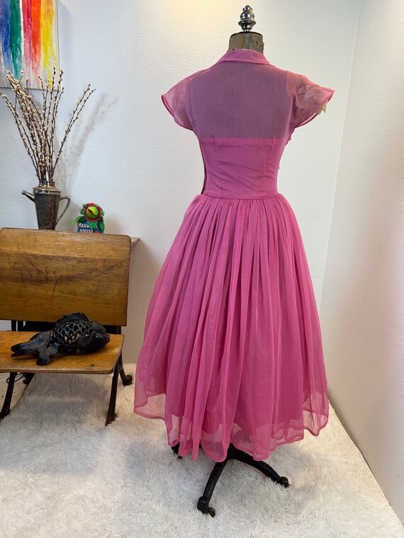 1950s Emma Domb Fushia Party Dress, Ruched Bodice… - image 6
