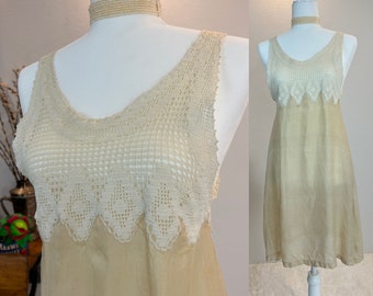 Antique nightgown / Antique Slip with Crochet / 1920s nightgown / 1920s lingerie / antique silk lingerie