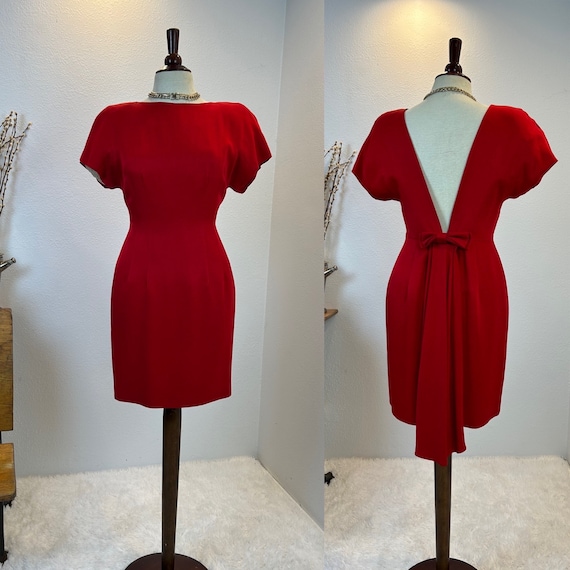 Vintage 1980s Red Dress: Backless Gown, Size 6 Petite Vintage 1980s Red Dress: Backless Gown, Size 6 Petite