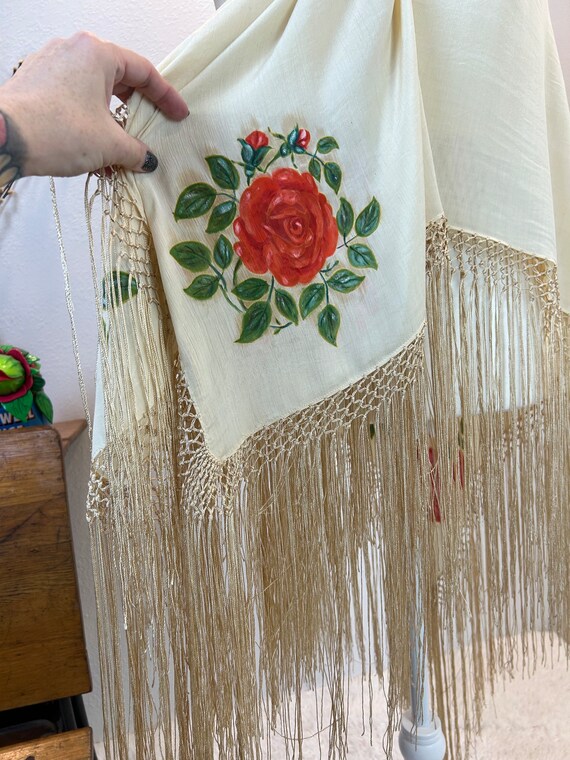Antique Silk Shawl / Hand painted Roses / 1920’s … - image 6