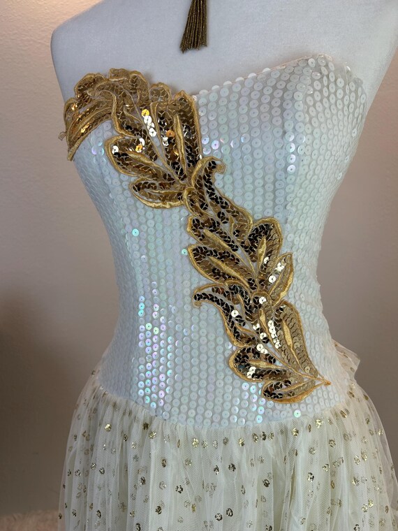 Vintage Alfred Angelo Sequin Dress: 1980s Gold Gl… - image 2