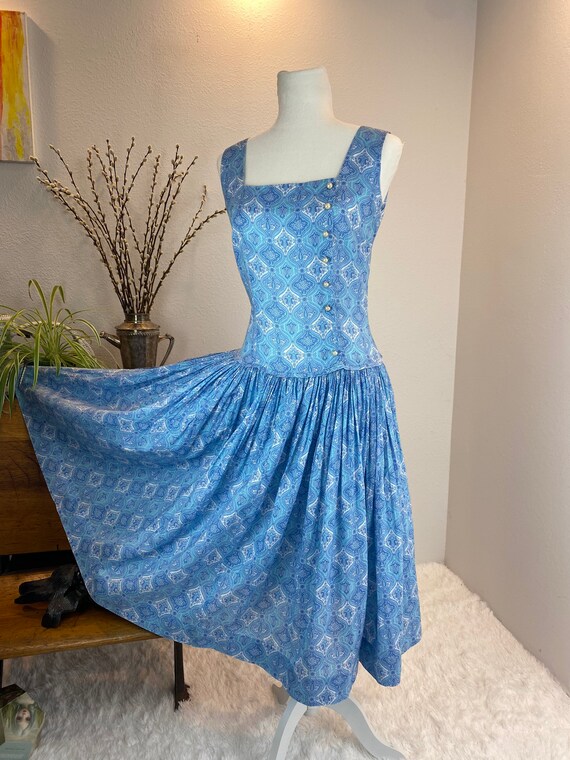 Vintage 1950’s Dress Jerry Gilden Blue Cotton Drea