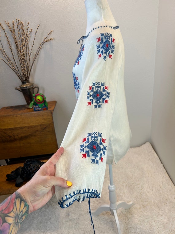 Vintage Embroidered Hungarian Blouse, Folk Floral… - image 6