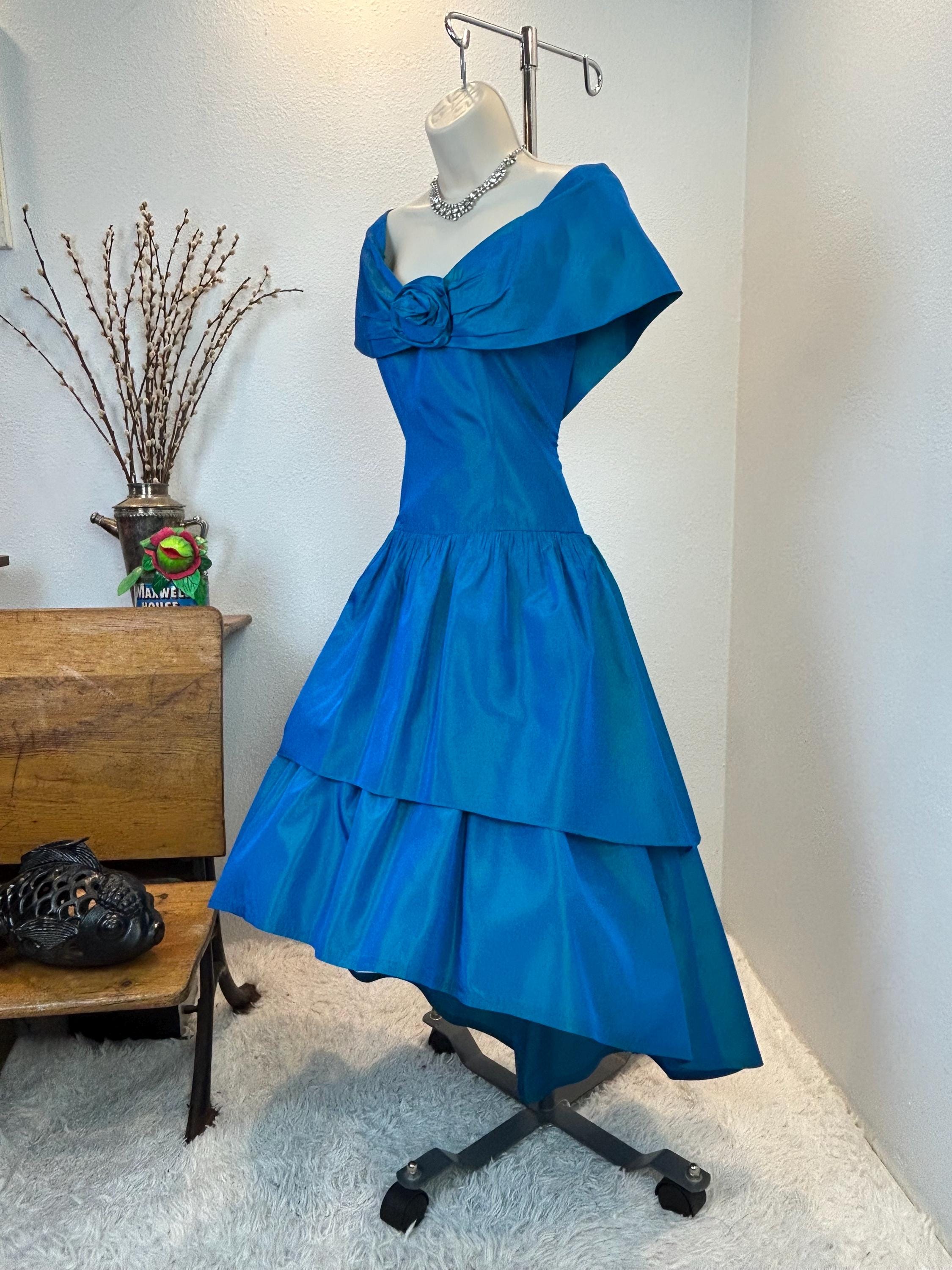 1980s formal dress Blue & Silver Sequin Evening Dress 1980s main image 1