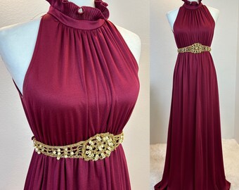 1970s  Dress / 70s  maxi / 1970s wine colored dress / 1970s disco dress / vintage dress / disco style / 1970s fashion