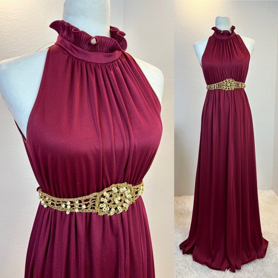 1970s  Dress / 70s  maxi / 1970s wine colored dres
