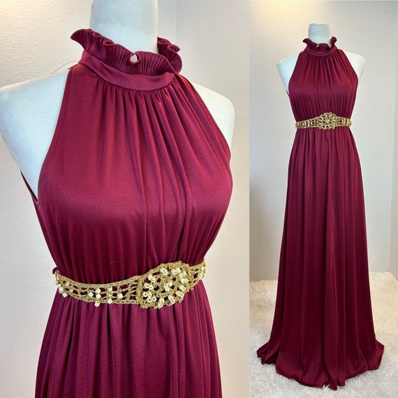 1970s  Dress / 70s  maxi / 1970s wine colored dre… - image 1