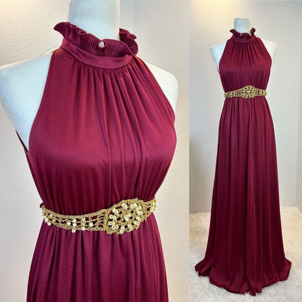 1970s  Dress / 70s  maxi / 1970s wine colored dress / 1970s disco dress / vintage dress / disco style / 1970s fashion