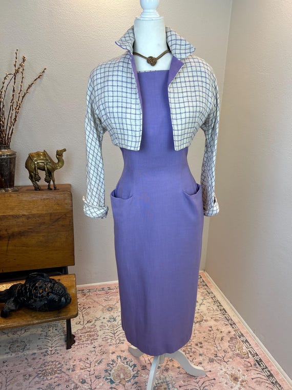 Late 1940s early 1950’s Colorblock Linen Dress an… - image 6